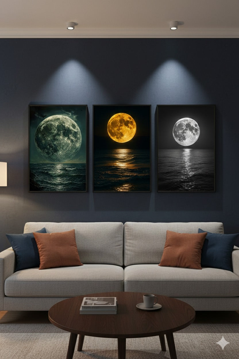 3-Piece Moonlit Ocean Canvas Wall Art